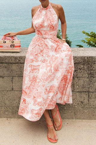 Halter Neck Printed Maxi Dress