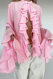 Ruffled Front Blouse with Flared Sleeves