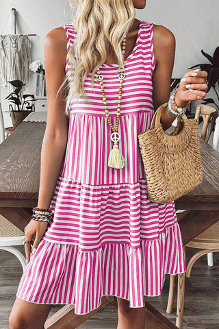Sleeveless Tiered Striped Dress