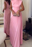 Pleated Evening Gown with Asymmetric Detail