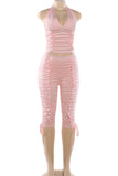 Halter Neck Ruched Short Set