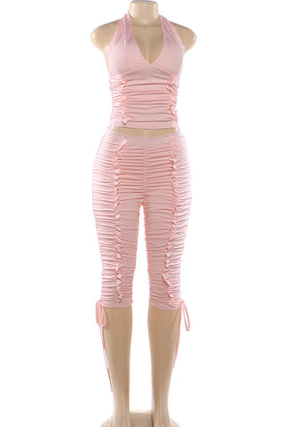 Halter Neck Ruched Short Set