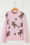 Gingerbread Print Round Neck Sweater