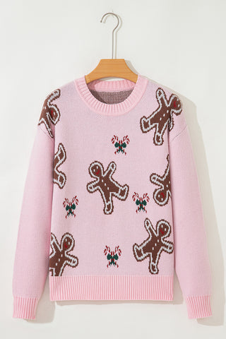 Gingerbread Print Round Neck Sweater
