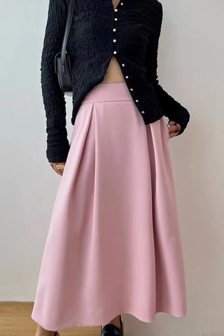Pleated A-Line Midi Skirt