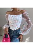Floral Embroidered Mesh Sleeve Tank