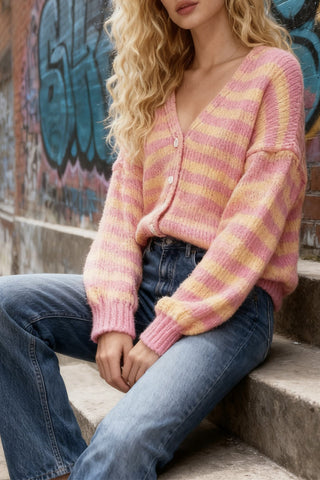 Striped Button-Front Cardigan