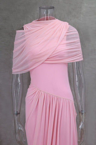 Draped Off-Shoulder Evening Gown