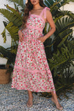 Floral Bow Strap Maxi Dress