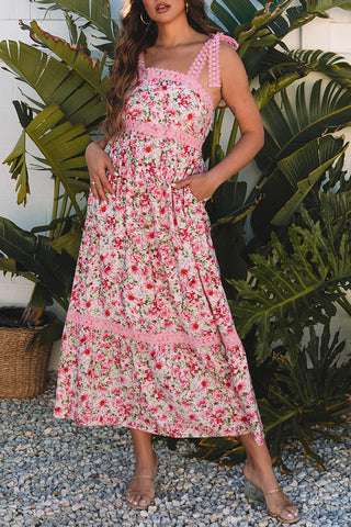 Floral Bow Strap Maxi Dress