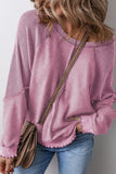 Waffle Knit Patchwork Raglan Sleeve Top