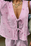 Striped Tie-Front Casual Set