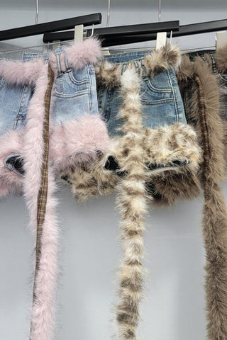 Faux Fur Trim Denim Shorts