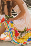 Tropical Print Smocked Maxi Dress