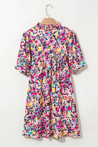 Keyhole Neck Floral Mini Dress