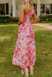 Abstract Floral One-Shoulder Maxi Dress
