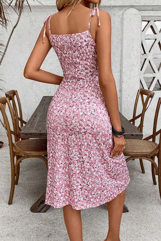 Tie-Strap Floral Midi Dress