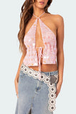 Halter Tie-Front Crochet Tank Top