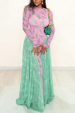 Long-Sleeve Patterned Casual Dress