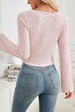 Ribbed Long-Sleeve Tie-Front Top