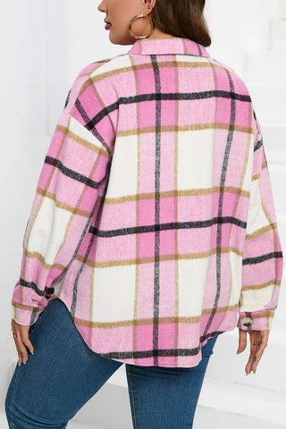 Plaid Color Block Button Up Jacket