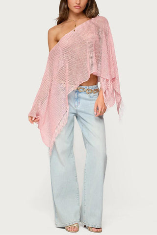 Asymmetric Fringe Knit Blouse