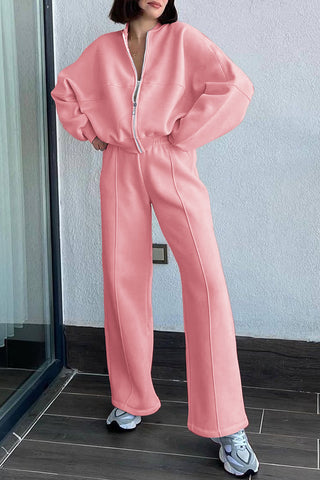 Zip-Front Wide-Leg Pants Set