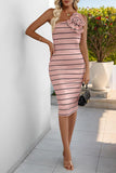 One-Shoulder Striped Casual Dress