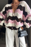 Heart Button Striped Cardigan