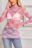 Pink Sheer Lace Long Sleeve Top