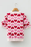 Heart Print Crew Neck Short Sleeve Sweater