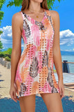 Mesh Cover-Up Dress with Tropical Print