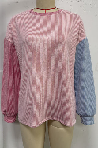 Casual Long Sleeve Colorblock T-Shirt