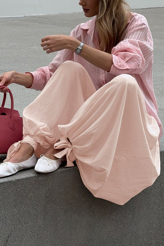Elastic Waist Casual Tie Hem Pants