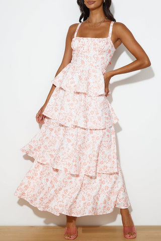 Tiered Floral Evening Gown