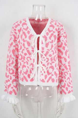 Tie-Front Leopard Print Cardigan