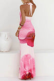 Halter Neck Floral Maxi Dress