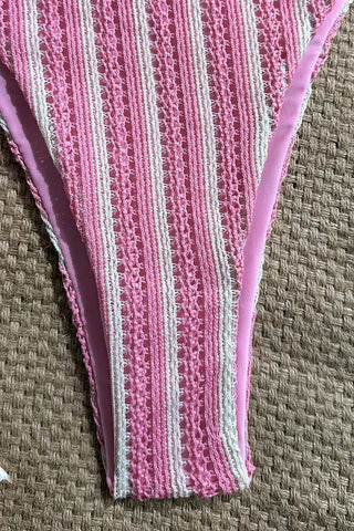Striped Bikini Set With Halter Top