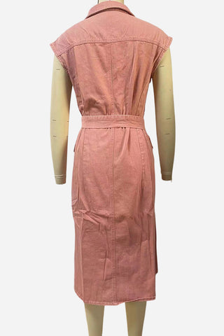 Belted Button-Front Denim Dress