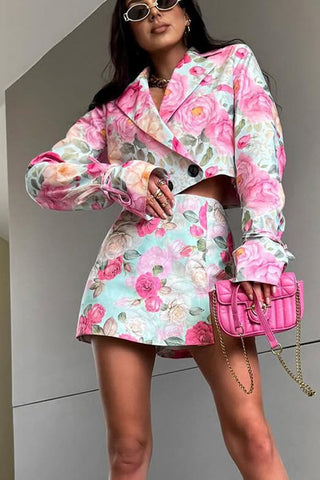 Floral Blazer and Skirt Set