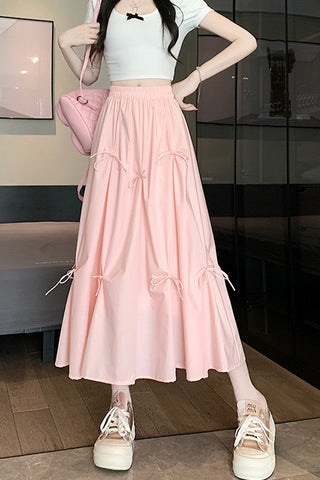 Bow-Embellished Casual Flared Skirt