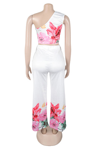 One-Shoulder Floral Pants Set