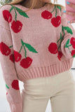 Cherry Print Loose Cropped Sweater