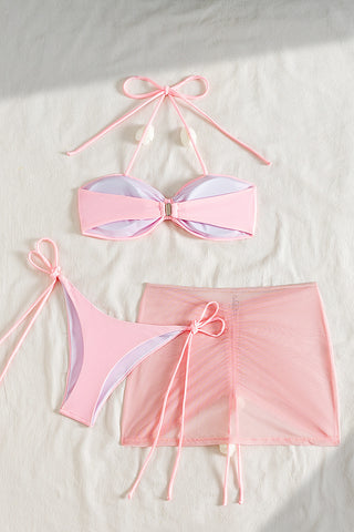 Tie-Front Bikini Set with Ruched Cover-Up