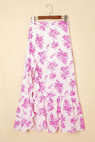 Ruffle Split Floral Maxi Skirt