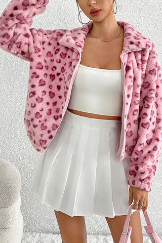 Trendy Leopard Print Fleece Jacket