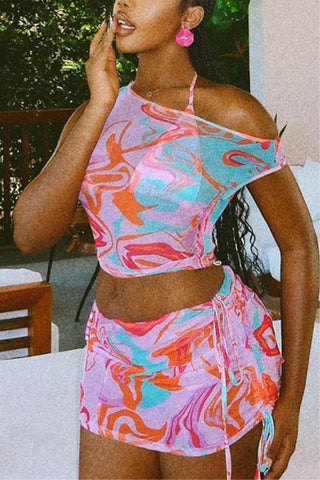 Abstract Print Two-Piece Skirt Set