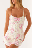 Lace-Up Floral Mini Dress