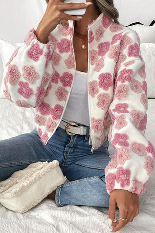 Floral Patterned Zip-Up Cropped Jacket