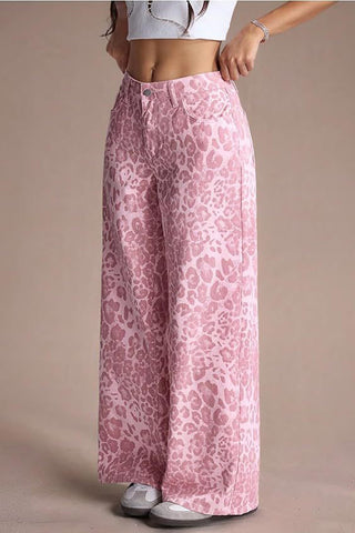 Animal Print Wide-Leg Jeans
